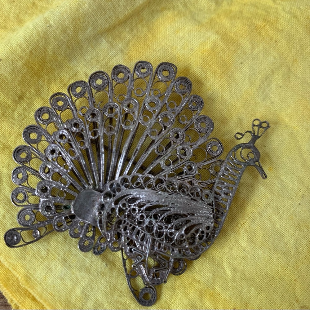 Vintage Peacock Silver Brooch